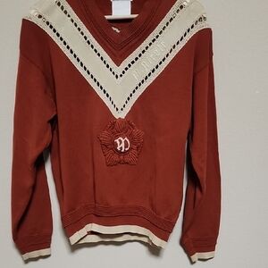 Elegant V-Neck Sweater with Cream Accents